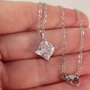 Silver Diamond Zircon Princess Cut Romantic Luxury Pendant Necklace 4.12ctw